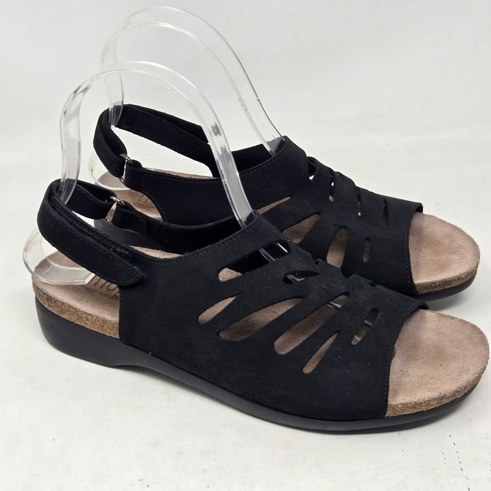 Munro American Women 8 M Black Nubuck Laser Cut Slingback Sandals 987 USA Made